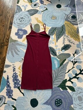 Women’s Ribbed Button-Front Slip Dress — Burgundy